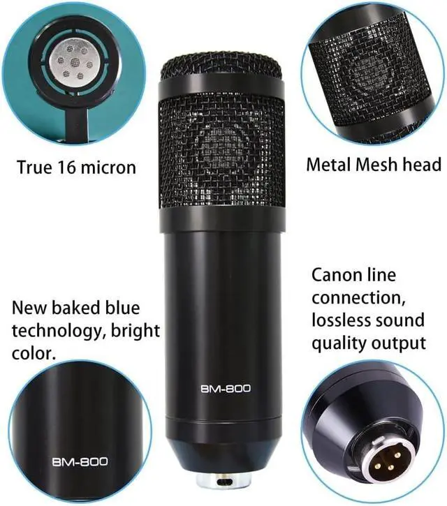 Alt view image 2 of 7 - Condenser Microphone Set Professional Studio Microphone Live Sound Card Wireless Adjustable Microphone (Blue V10xpro)