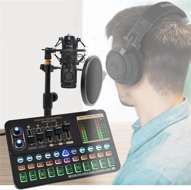 Alt view image 6 of 7 - Condenser Microphone Set Professional Studio Microphone Live Sound Card Wireless Adjustable Microphone (Blue V10xpro)