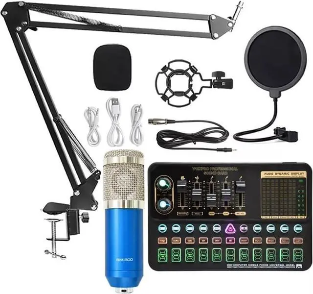 Main image of Condenser Microphone Set Professional Studio Microphone Live Sound Card Wireless Adjustable Microphone (Blue V10xpro)