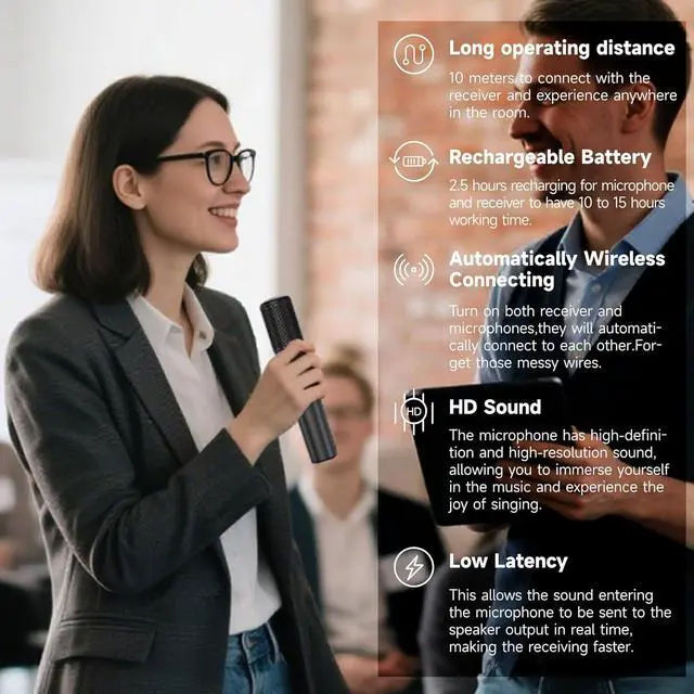 Alt view image 3 of 6 - UHF Wireless Microphone System, Black Dual Handheld Microphones with Rechargeable Receiver, for Karaoke, Speech, Wedding, Church, PA System,Outdoor Events