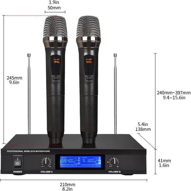 Alt view image 2 of 7 - Microphone UHF Rechargeable Wireless Microphone System Karaoke Microphone Wireless Mic with Receiver Box Professional Cardioid Dynamic Handheld Microphone Handheld Microphone
