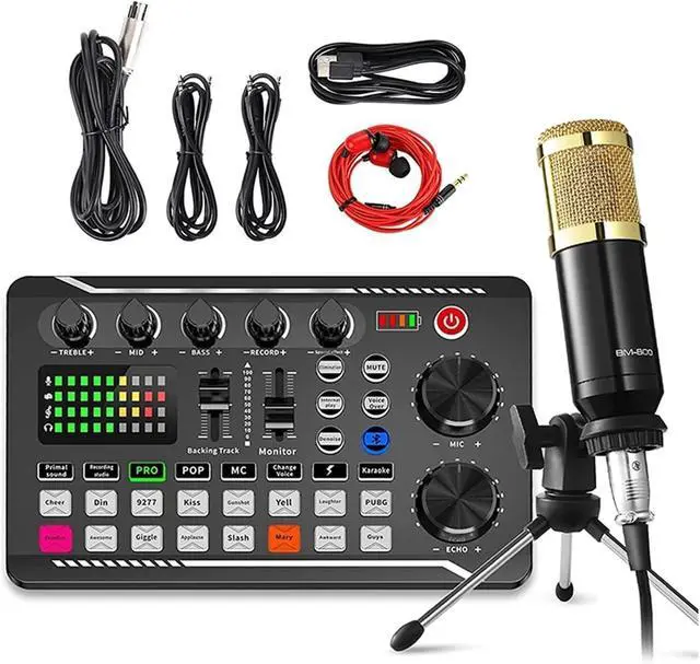 Alt view image 2 of 7 - Sound Card Kit Podcast Microphone Sound Card Kit,Professional Studio Condenser Mic&F998 Live Sound Mixer Studio Setup for Recording Music (Sound Card and Mic)