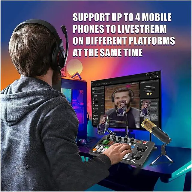 Alt view image 5 of 7 - Sound Card Kit Podcast Microphone Sound Card Kit,Professional Studio Condenser Mic&F998 Live Sound Mixer Studio Setup for Recording Music (Sound Card and Mic)