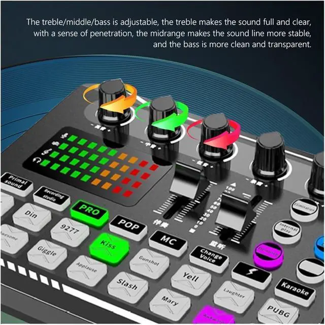 Alt view image 4 of 7 - Sound Card Kit Podcast Microphone Sound Card Kit,Professional Studio Condenser Mic&F998 Live Sound Mixer Studio Setup for Recording Music (Sound Card and Mic)
