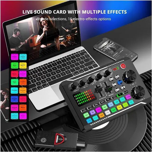 Alt view image 6 of 7 - Sound Card Kit Podcast Microphone Sound Card Kit,Professional Studio Condenser Mic&F998 Live Sound Mixer Studio Setup for Recording Music (Sound Card and Mic)