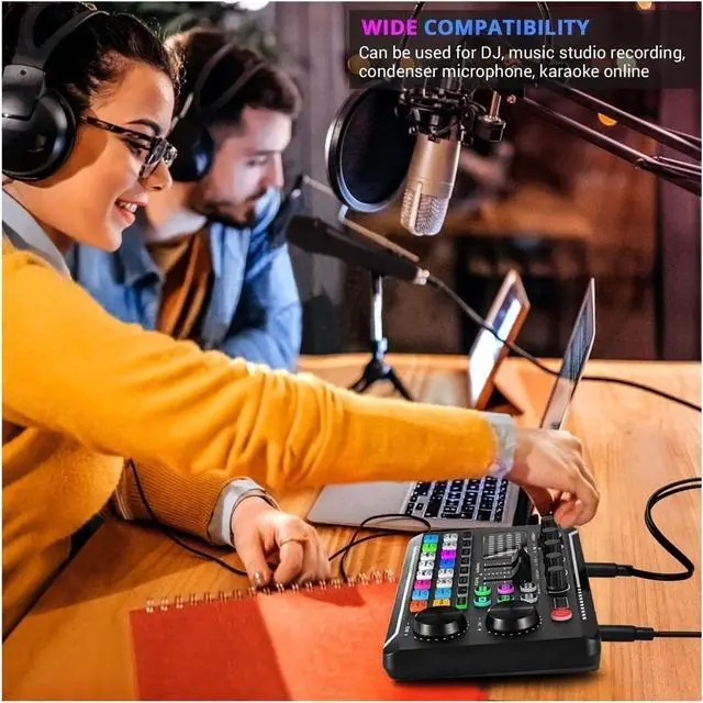 Alt view image 7 of 7 - Sound Card Kit Podcast Microphone Sound Card Kit,Professional Studio Condenser Mic&F998 Live Sound Mixer Studio Setup for Recording Music (Sound Card and Mic)