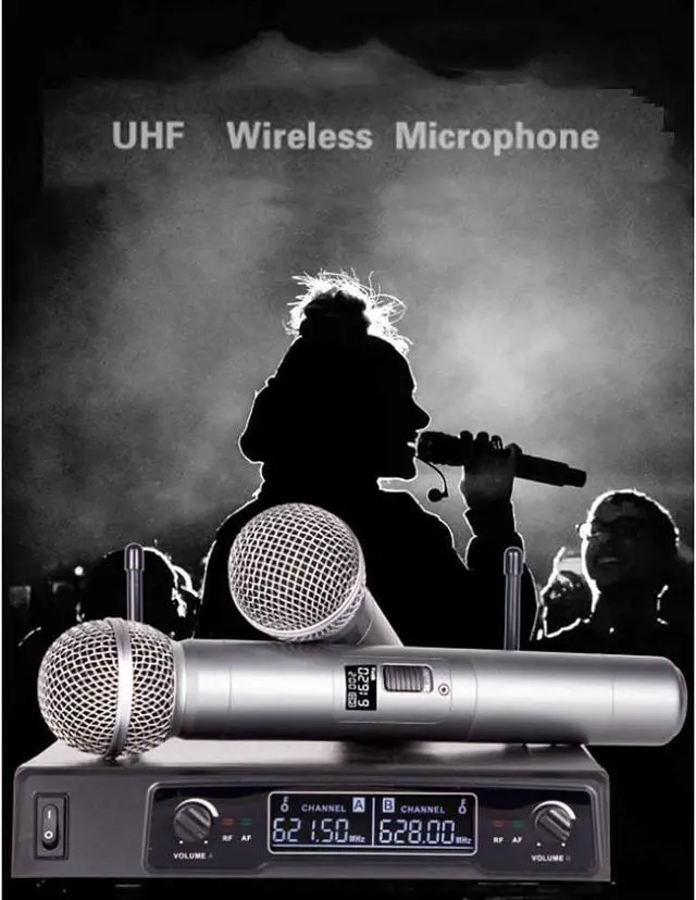 Alt view image 3 of 7 - Wireless Microphone, UHF Professional Handheld Dynamic Microphone System with 2 Mics and Receiver, Home KTV Sets for Karaoke, Meeting, Stage, Outdoor Events