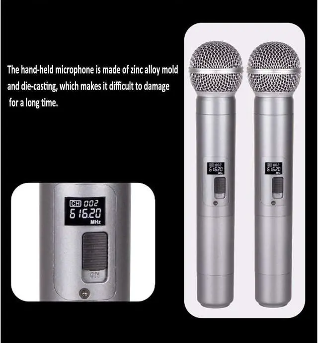 Alt view image 4 of 7 - Wireless Microphone, UHF Professional Handheld Dynamic Microphone System with 2 Mics and Receiver, Home KTV Sets for Karaoke, Meeting, Stage, Outdoor Events