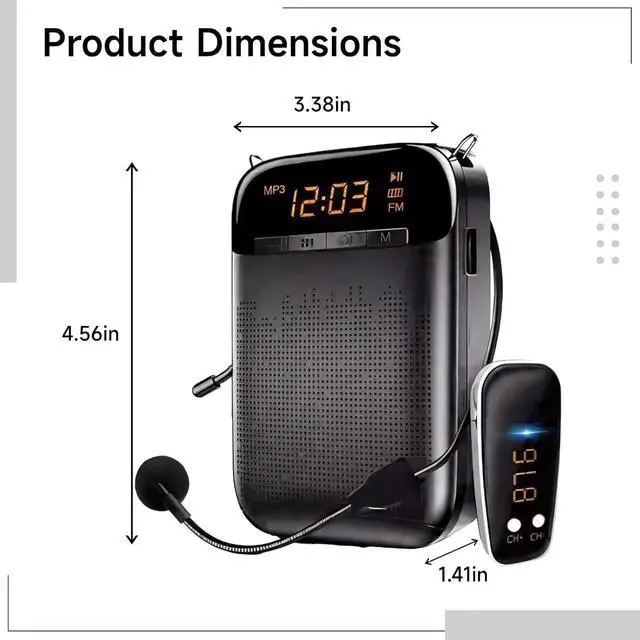 Alt view image 3 of 5 - Generic S588 Classroom Microphone, Wireless & Wired Voice Amplifier for Teachers, 5.0, 12-Hour Battery, 1000 Sq. Ft. Coverage, Portable, Black & Gold Options