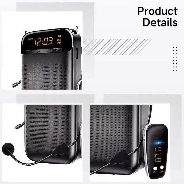 Alt view image 4 of 5 - Generic S588 Classroom Microphone, Wireless & Wired Voice Amplifier for Teachers, 5.0, 12-Hour Battery, 1000 Sq. Ft. Coverage, Portable, Black & Gold Options