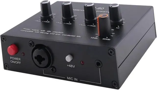 Alt view image 4 of 7 - Microphone Preamplifier with DC and 6.5mm, MIC-60 3-Band Equalizer Balanced Mic Preamp