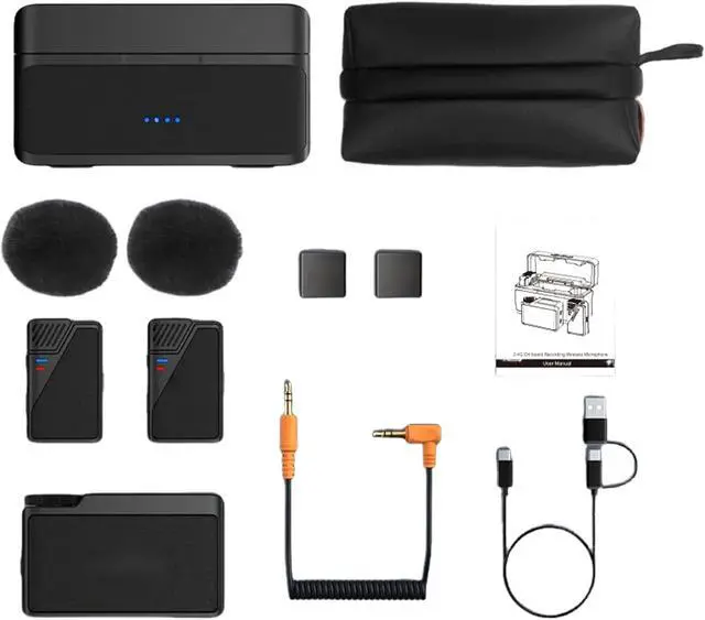 Alt view image 7 of 7 - Professional Wireless Mic, 32GB Internal Recording Noise Cancellation Dual Lapel Mics for Phone Camera with 1.08 Inch BT Connectivity