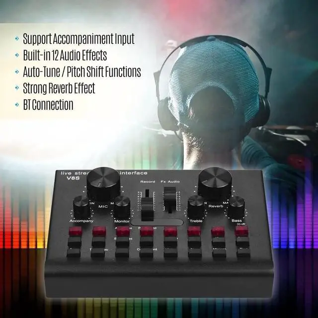 Alt view image 3 of 6 - Multifunctional USB Audio Mixer Live Streaming Sound Card Voice Device DJ Karaokes Equipment with Adjustable Volume BT Connection