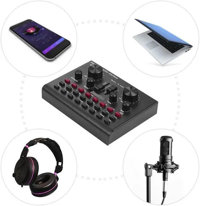 Alt view image 4 of 6 - Multifunctional USB Audio Mixer Live Streaming Sound Card Voice Device DJ Karaokes Equipment with Adjustable Volume BT Connection