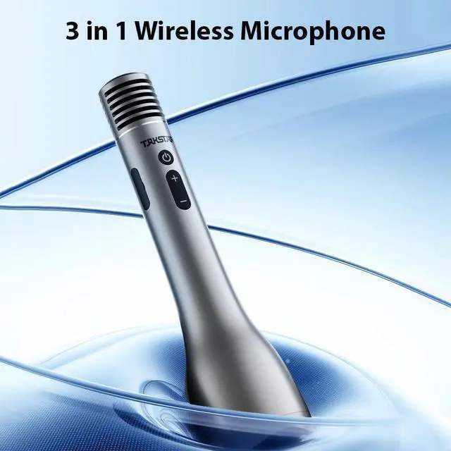 Alt view image 7 of 7 - Wireless Karaoke Microphone Amplifier Speaker Portable Handheld Mic Amplifier 12W BT for Group Outdoor Meeting Silver Gray