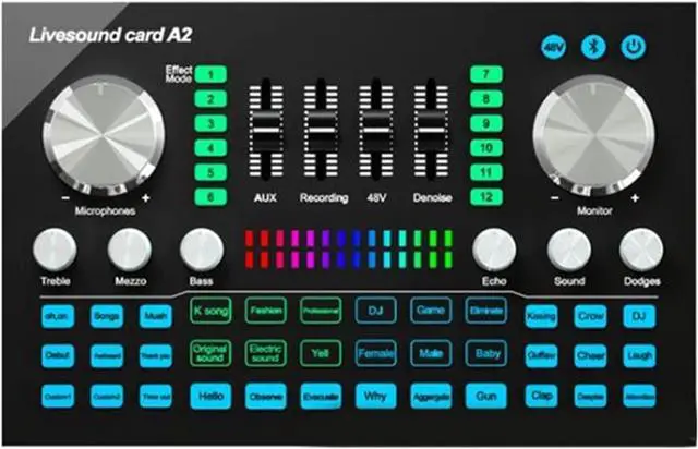 Main image of Professional Audio Mixer,A2 Live Sound Card Portable Bluetooth Sound Card Professional Adjustable Volume Audio for Music Recording Karaoke Singing