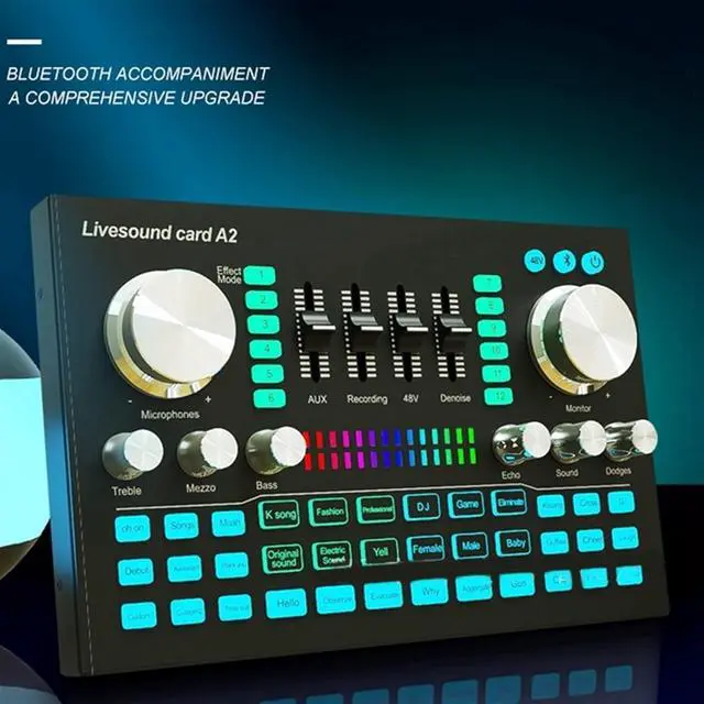 Alt view image 6 of 6 - Professional Audio Mixer,A2 Live Sound Card Portable Bluetooth Sound Card Professional Adjustable Volume Audio for Music Recording Karaoke Singing