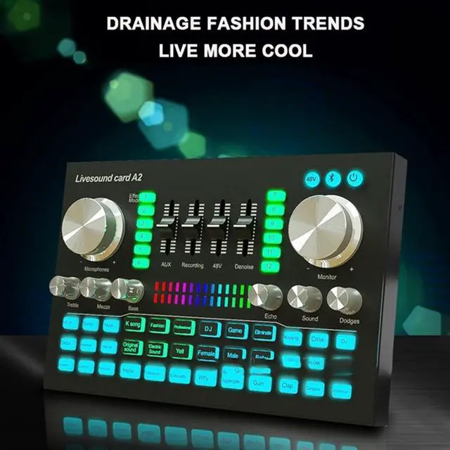 Alt view image 5 of 6 - Professional Audio Mixer,A2 Live Sound Card Portable Bluetooth Sound Card Professional Adjustable Volume Audio for Music Recording Karaoke Singing