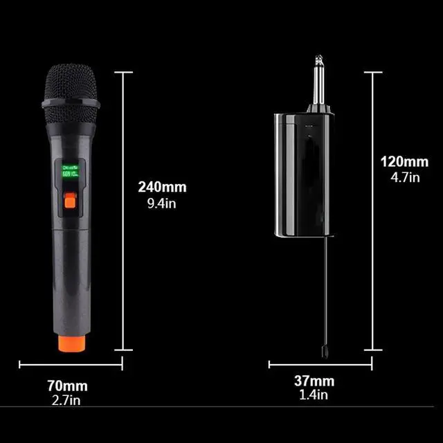 Alt view image 2 of 6 - Microphone Rechargeable Wireless Microphone Professional UHF Karaoke Microphone Universal Metal Handheld Microphone for Singing, Cardioid Pickup Pattern Handheld MicrophoGrey Two