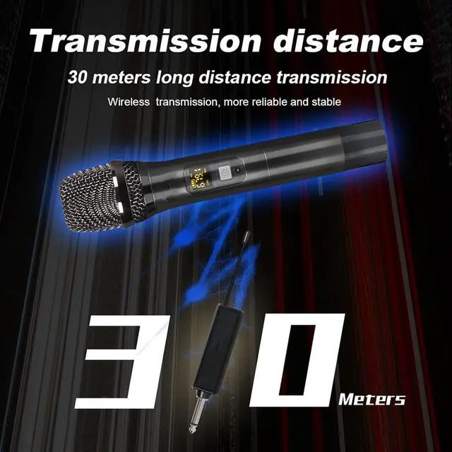 Alt view image 4 of 6 - Microphone Professional Dynamic Wireless Microphone Dual UHF Recording Karaoke Handheld Mic 2 Channels 50m Range Lithium Battery Metal Body Cordless Microphone
