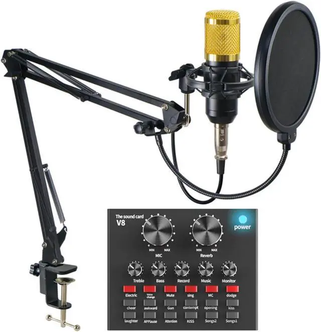Alt view image 2 of 5 - Sound Card Kit Professional Condenser Microphone Kits V8 Sound Card Karaoke with Microphone Stand Condenser USB MIC Live Streaming Studio Setup for Recording MusicBm800 01 1