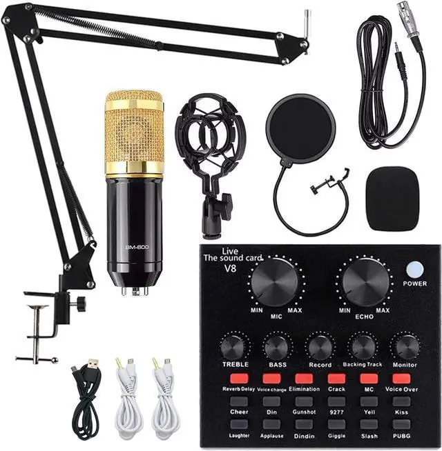 Main image of Condenser Microphone Bundle with Live Sound Card, Metal Shock Mount and Doubl,Adjustable Mic Suspension Scissor Arm,Podcast Equipment Bundle - -Layer Pop F