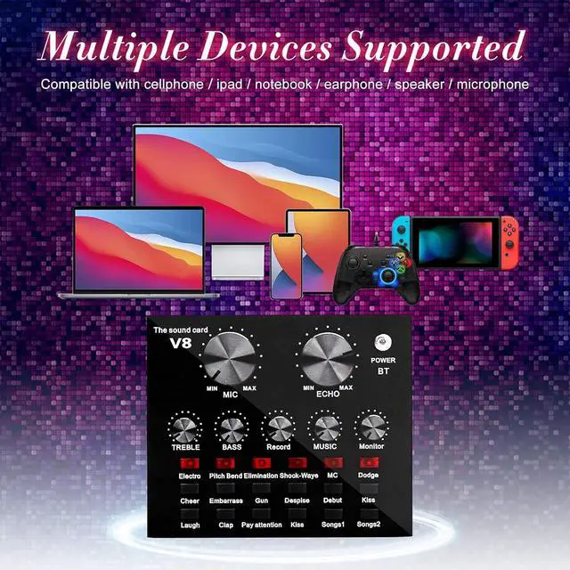 Alt view image 5 of 5 - Condenser Microphone Bundle with Live Sound Card, Metal Shock Mount and Doubl,Adjustable Mic Suspension Scissor Arm,Podcast Equipment Bundle - -Layer Pop F