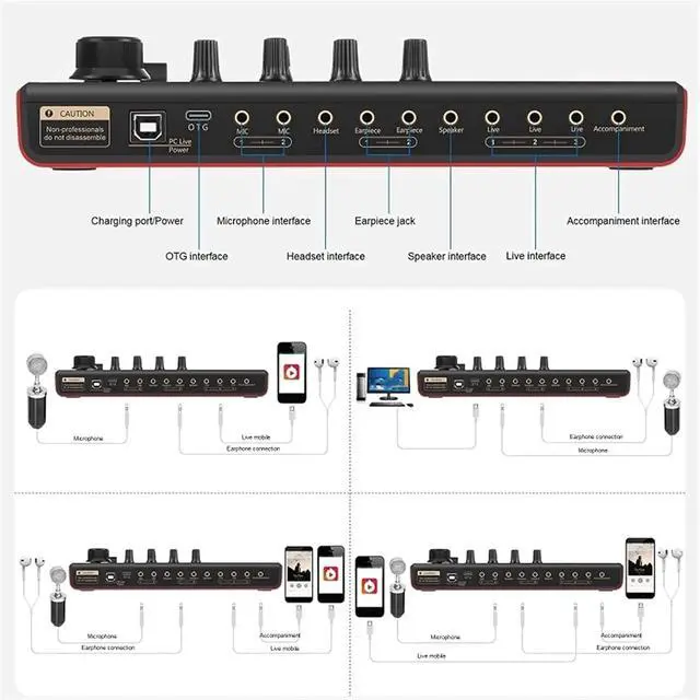 Alt view image 2 of 5 - Professional Audio Mixer,Sound Card Effects Lossless Live Sound Card Recording Sound Mixer for Phone PC Computer Studio Party