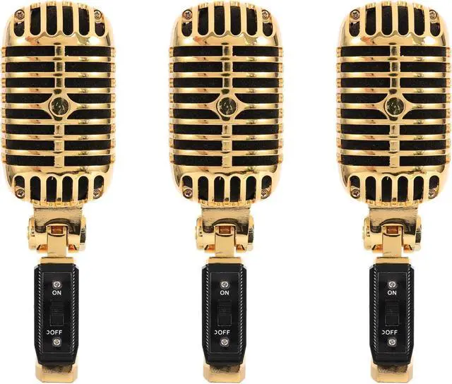 Main image of 3X Professional Wired Vintage Classic Microphone Dynamic Vocal Mic Microphone for Live Performance Karaoke(Gold)