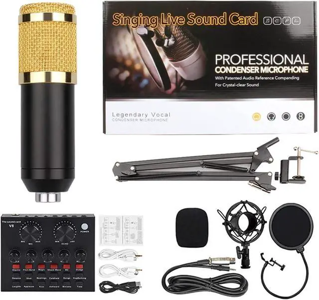 Alt view image 2 of 5 - Condenser Microphone Bundle with Live Sound Card, Adjustable Arm, Metal Shock Mount, Pop Filter for Studio Recording