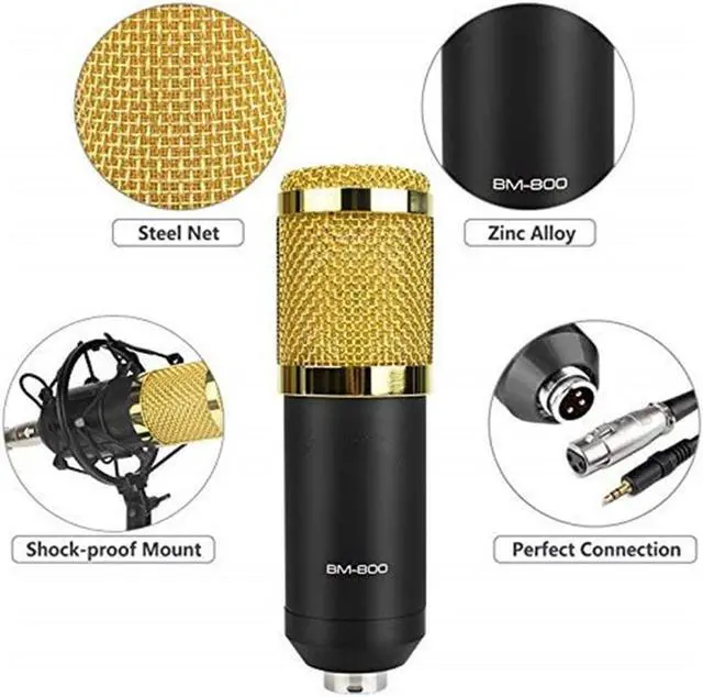 Alt view image 3 of 6 - Microphone BM800 Recording Studio Condenser Microphone is Suitable for Radio Broadcasting Singing Recording Computer: White Gold Pack 2 V8 BM800