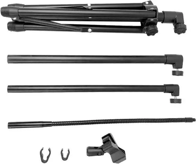 Main image of Adjustable Tripod Microphone Stand with Boom Arm, Stable Metal Mic Stand for Stage Performances, Weddings, Karaoke, Live Broadcasts, Black