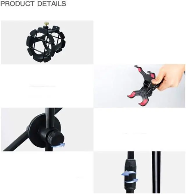 Alt view image 3 of 4 - Adjustable Office Microphone Stand with Dual Mobile Phone Holders, Telescopic Tripod for Singing and Live Performance, 75-140cm, Black