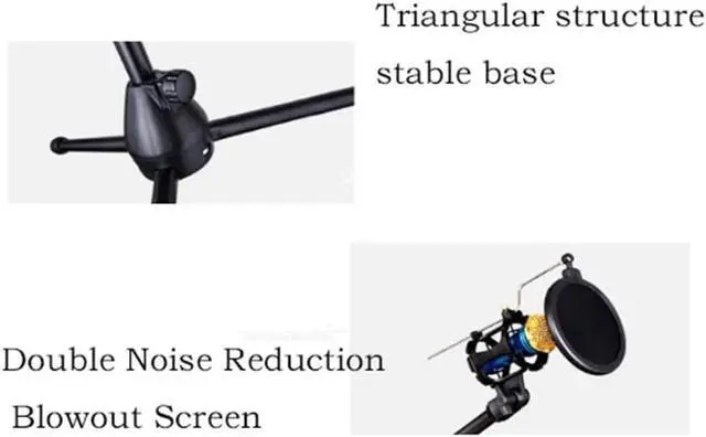 Alt view image 4 of 4 - Adjustable Office Microphone Stand with Dual Mobile Phone Holders, Telescopic Tripod for Singing and Live Performance, 75-140cm, Black