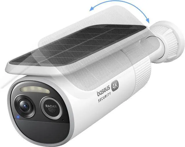 Baseus S2 4K Solar Security Cameras Wireless Outdoor - Radar+PIR Detection, AI Face Recognition, Auto Sunlight-Tracking, Color Night Vision, IP67, No Monthly Fee, Local Storage, Featured at CES 2025