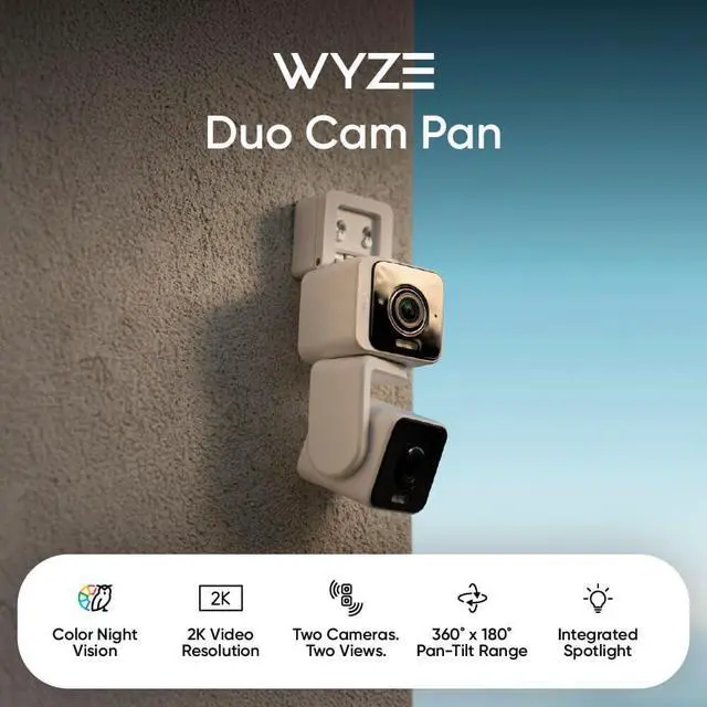 Alt view image 2 of 7 - WYZE Duo Cam Pan Expandable Storage 256GB MicroSDHC Card Indoor/Outdoor IP65 2K 360° Pan/Tilt Smart Home Security Camera with Color Night Vision
