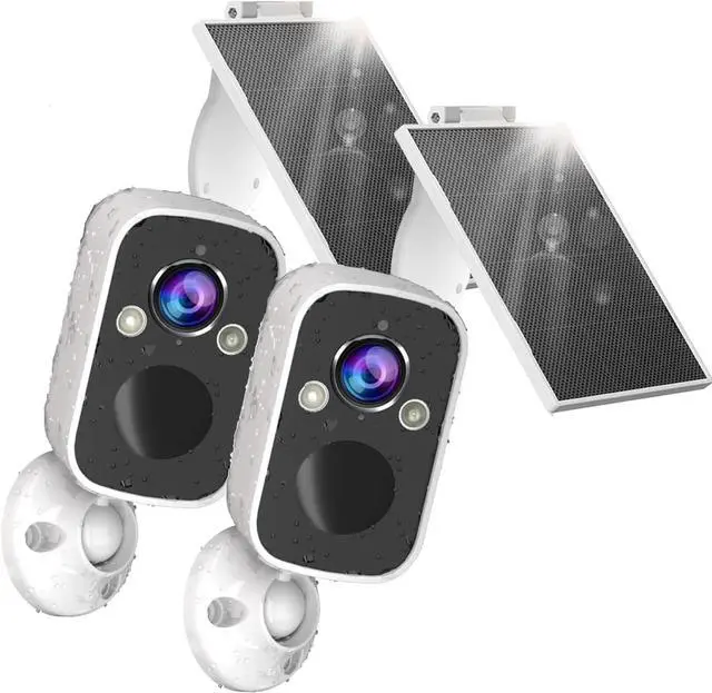 Main image of 2K Solar Security Camera Wireless Outdoor with Solar Panel, 2Pc Security Cameras for Home Security with Motion Detection Spotlight Siren Alarm, Color Night Vision, 2-Way Talk, Waterproof, Cloud/SD