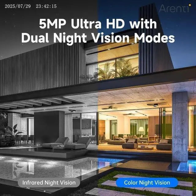 Alt view image 4 of 7 - ARENTI PoE Security Camera System, 5MP PoE Cameras Outdoor with H.265 8CH NVR for Home Surveillance System, AI Detection, 2 Way Audio, No Subscription, 2TB HDD, 24/7 Recording