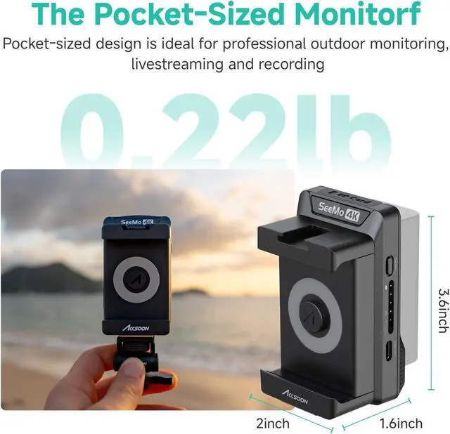 Alt view image 2 of 7 - Accsoon SeeMo 4K HDMI Adapter Video Transmission System, 4K30/1080p60 iOS/HDMI Transmitter Phone Monitor SD Card Reader for Live Streaming/Real-Time Monitoring/Receording/Sharing (iOS 12 or Later)