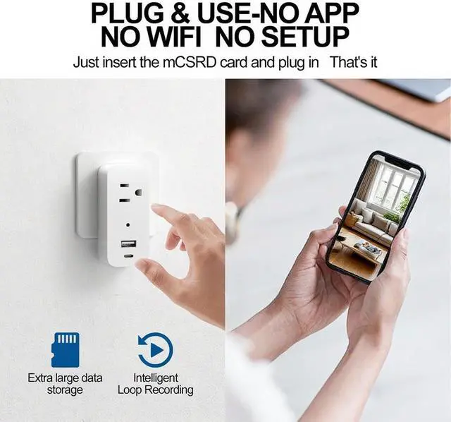 Alt view image 3 of 7 - ULar Plug Security Camera, Mini 1080P FHD WiFi Cam with 3-Device Charging, Built-in 32GB SD Card, APP Real-Time Motion Detection, Wall Powered Wireless Multifunction Smart Indoor(No Audio)