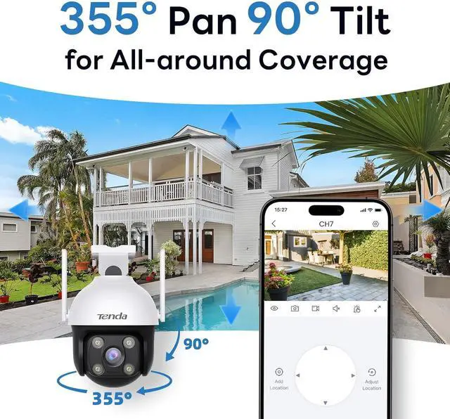 Alt view image 3 of 7 - Tenda 2K QHD Outdoor Pan/Tilt Wi-Fi Security Camera, 4MP Plug-in, 360° Full Coverage, Color Night Vision, AI Human/Vehicle/Motion Detection, 2-Way Talk, IP65, 24/7 Plug-in Guard for Your Yard (CH7)