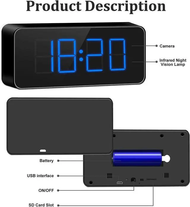 Alt view image 6 of 6 - Hidden Camera Clock 1080P HD Wireless Spy Camera for Indoor Security WiFi Nanny Cam with Motion Detection and Night Vision