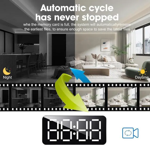 Alt view image 5 of 6 - Hidden Camera Clock 1080P HD Wireless Spy Camera for Indoor Security WiFi Nanny Cam with Motion Detection and Night Vision