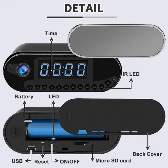 Alt view image 6 of 6 - Clock Camera - Wireless Full HD 1080P Cams - WiFi Mini Cameras Clock with Night Vision - Indoor Camera for Home Security - No Audio