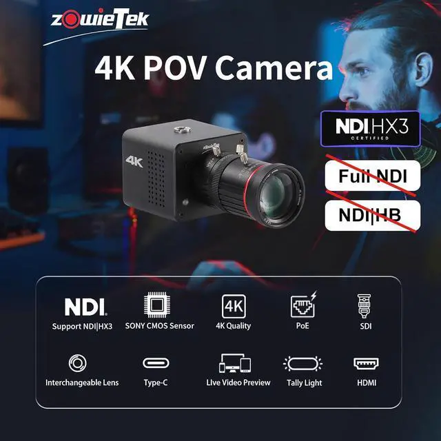 Alt view image 2 of 7 - zowietek 4K Native NDI|HX3 POV Box Camera PoE, Simultaneously HDMI & SDI Output, RTSP/RTMP(s)/SRT, Standalone Live Streaming to YouTube/Facebook/Twitch for Webcast, Meeting, Teaching & Gaming (CS)