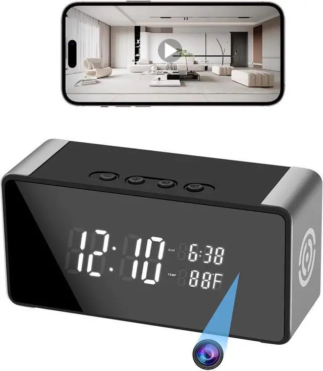 Main image of Home Security Camera 4K WiFi Clock Camera - Nanny Cam with Night Vision, Wide-Angle Lens, and Motion Detection