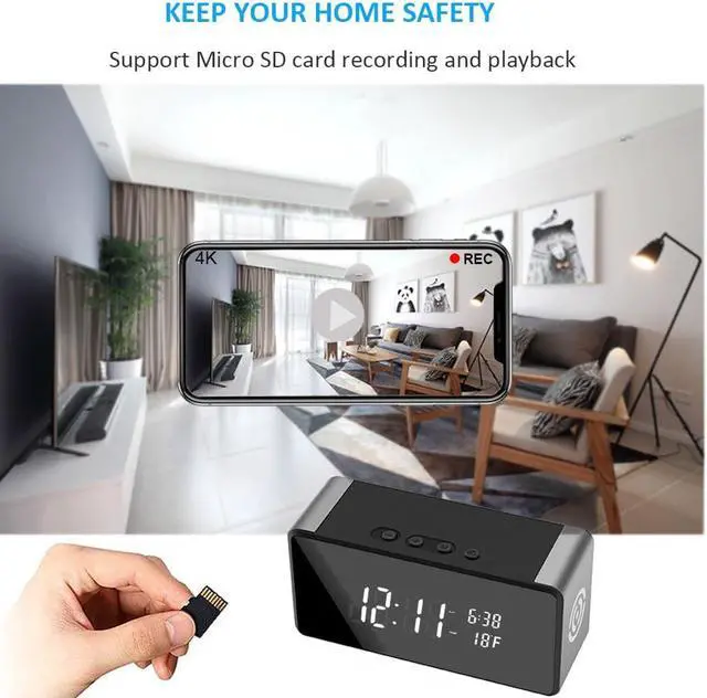 Alt view image 2 of 7 - Home Security Camera 4K WiFi Clock Camera - Nanny Cam with Night Vision, Wide-Angle Lens, and Motion Detection