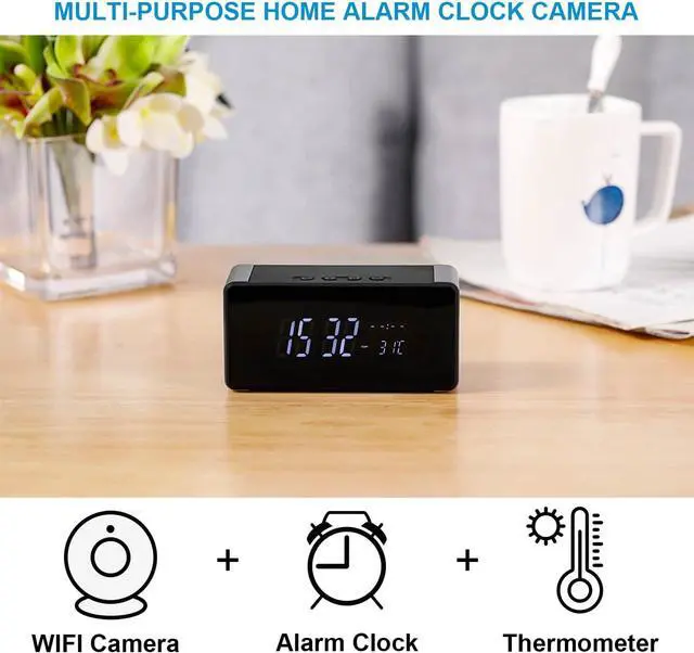 Alt view image 3 of 7 - Home Security Camera 4K WiFi Clock Camera - Nanny Cam with Night Vision, Wide-Angle Lens, and Motion Detection