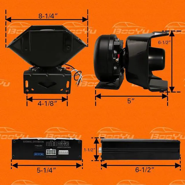 Alt view image 7 of 7 - BooYu 12V 200W 20 Tones Police Warning Emergency Siren PA System for Firefighter Ambulance Vehicles Truck Car SUV ATV UTV[180° Design Speaker][Wireless Remote Handheld Microphone][2 x 10A Switches]