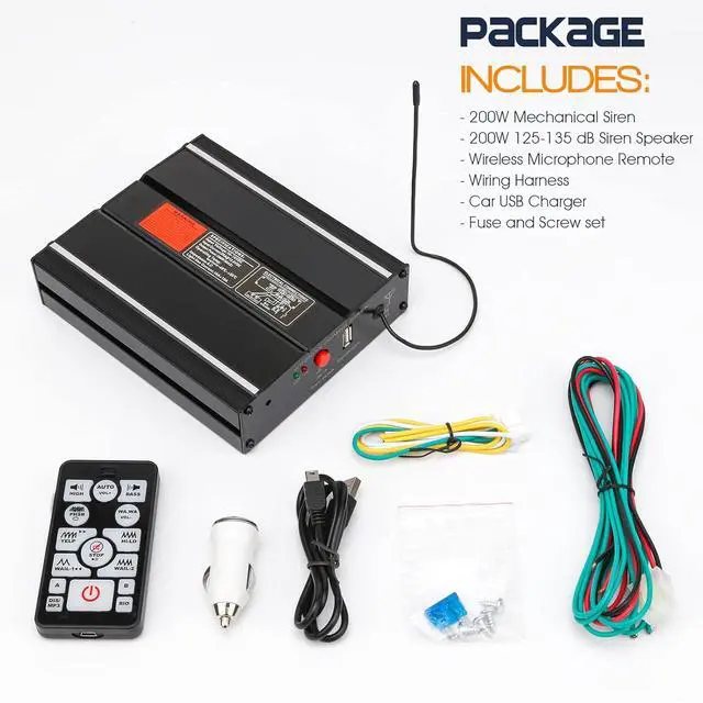 Alt view image 2 of 7 - BooYu 12V 200W 20 Tones Police Warning Emergency Siren PA System for Firefighter Ambulance Vehicles Truck Car SUV ATV UTV[180° Design Speaker][Wireless Remote Handheld Microphone][2 x 10A Switches]